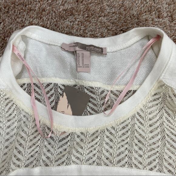 🫶🏼 NWT Cream Lace Panel Shirt Sheer Flowy Slouchy 3/4 Sleeves Forever 21 XS - Picture 16 of 16